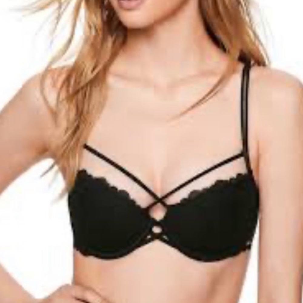 PINK Victoria's Secret Black Strappy Lace Push-Up Bra - 36D